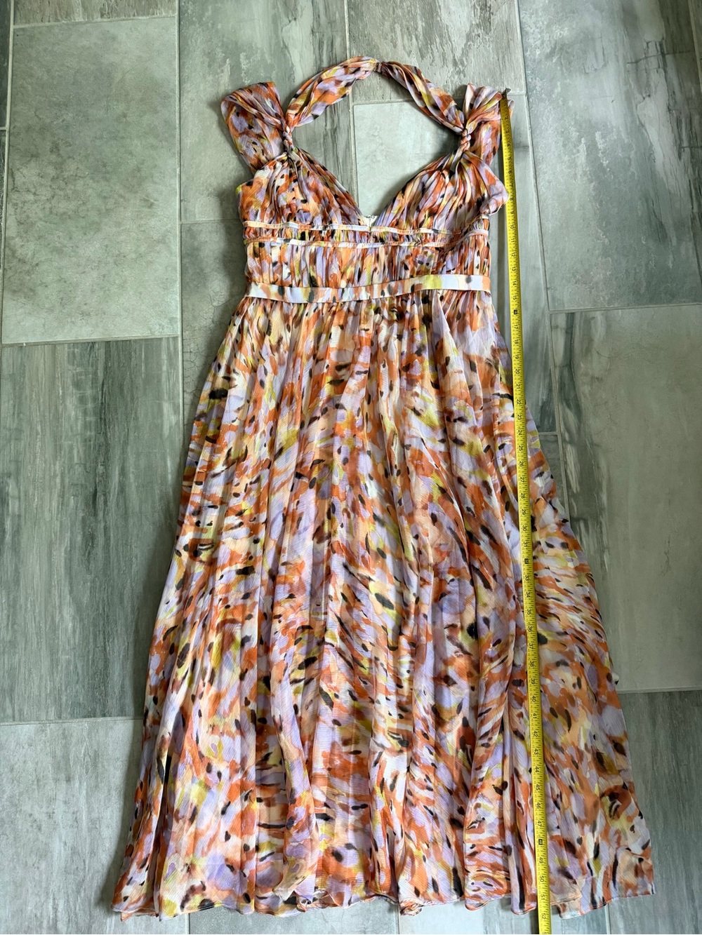 AMUR neve pleated chiffon gown in pebble beach Size 14 - Picture 3 of 7